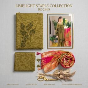 Limelight Staple 3-piece unstitched suit design RE-2940 in olive green with printed chiffon dupatta 2