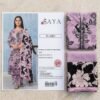 SAYA 3-piece unstitched printed linen suit TC-42B/1 in lilac and black floral pattern with embroidered neckline and matching linen dupatta