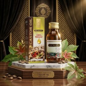 Hemani 100% Natural Castor Oil 60ml amber glass bottle and box packaging from Chaudhary Superstore