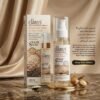 CHIRS'S Professional Rice Water & Chia Seed Hair Serum 100ml clear pump bottle and box on gold stand from Chaudhary Superstore