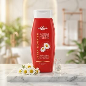 Christine Ultra Nourish Glycerine & Chamomile Lotion 240ml red bottle on a marble podium — Chaudhary Superstore