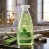 Fiabila Aloe Vera SPA Feeling Refreshing Shower Gel 250ml clear bottle with fresh aloe vera leaves on dark marble podium from Chaudhary Superstore