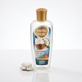 Golden Pearl Hello Hair Coconut Hair Oil 100ml clear bottle with blue and white coconut label — Chaudhary Superstore
