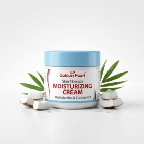 Golden Pearl Skin Therapy Moisturizing Cream Multivitamins and Coconut Oil 200ml round white jar with blue lid on white background — Chaudhary Superstore