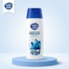 Hello Hair Classic Clean Anti-Dandruff Shampoo 75ml bottle displayed on a luxury light blue studio podium from Chaudhary Superstore