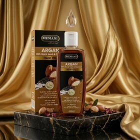 Hemani Argan With Black Seed & Coconut Hair Oil 100ml and 200ml bottles with packaging boxes — Chaudhary Superstore