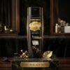 Jamy Keratin Shampoo Xtraordinary Black Shine 180ml bottle displayed on a luxury black marble studio podium from Chaudhary Superstore