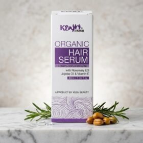 KE3N Beauty Organic Hair Serum With Rosemary EO, Jojoba Oil & Vitamin E 40ml box packaging on white marble surface from Chaudhary Superstore