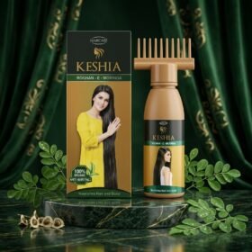 Keshia Roghan-E-Moringa Hair Oil 120ml bottle with built-in comb applicator and product box — Chaudhary Superstore