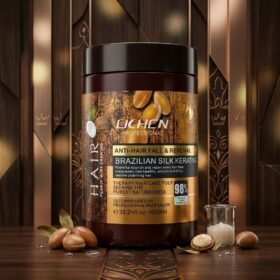 LICHEN Professional Anti-Hair Fall & Renewal Brazilian Silk Kerating 1000ml jar on luxury wooden podium from Chaudhary Superstore