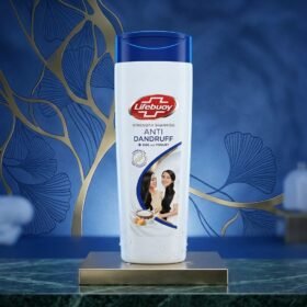 Lifebuoy Anti-Dandruff Shampoo 175ml bottle displayed on a luxury blue and golden surface by Chaudhary Superstore