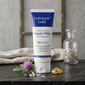 Lubricant Gold Intensive Soothing Repair Milky Moisturizing Lotion 100ml blue and white tube on marble podium — Chaudhary Superstore