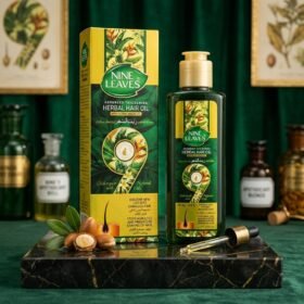 Nine Leaves Advanced Thickening Herbal Hair Oil with Active Argan Oil 100ml green bottle and yellow box — Chaudhary Superstore