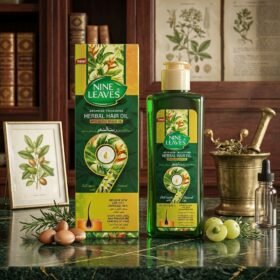 Nine Leaves Advanced Thickening Herbal Hair Oil with Active Argan Oil 200ml green bottle and box — Chaudhary Superstore