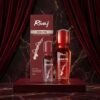 Rivaj Keratin Heat Protecting Hair Serum 40ml red bottle and box on dark luxury podium from Chaudhary Superstore