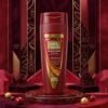 Set & Touch Keratin Repair Shampoo 180ml bottle on a luxury maroon and golden studio podium from Chaudhary Superstore