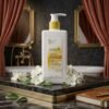 Origins Foaming Body Wash 4X Glow-Jasmine Essence 300ml white pump bottle on luxury dark marble podium from Chaudhary Superstore