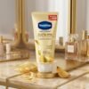Vaseline Healthy Bright Gluta-Hya Serum Burst UV Lotion Flawless Bright 70ml gold tube on a marble podium — Chaudhary Superstore