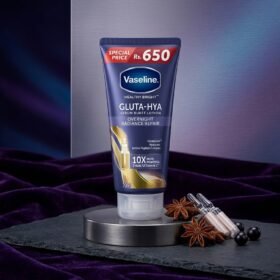 Vaseline Healthy Bright Gluta-Hya Serum Burst Lotion Overnight Radiance Repair 70ml purple tube on pedestal — Chaudhary Superstore