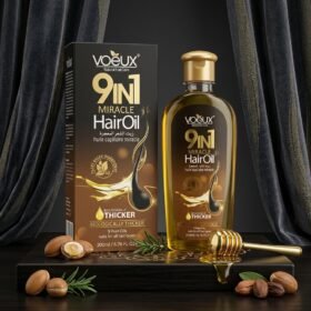 Voeux 9 IN 1 Miracle Hair Oil 200ml clear bottle with gold cap and black and gold box — Chaudhary Superstore