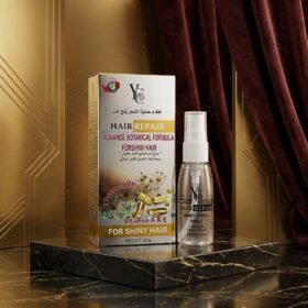 YC Hair Repair Advance Botanical Formula With Chamomile & Vitamin A & E 45ml spray bottle and box on black marble podium from Chaudhary Superstore